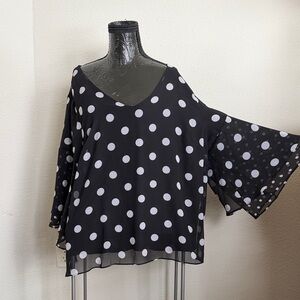 Lane Bryant Black Blouse with White Polka Dots